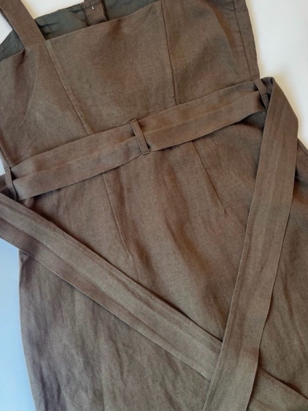 Rails Linen Blend Midi Dress Army Green Button Front Tie Waist XS - Picture 8 of 12